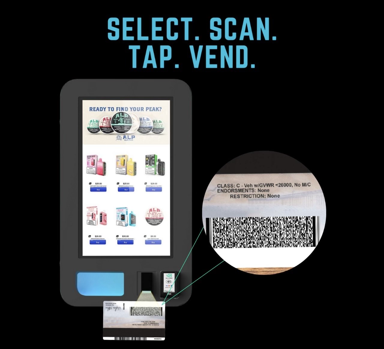 Select, scan, tap, vend — how the machine works with ID check